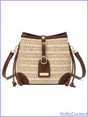 Handwoven Straw Bucket Bag Crossbody Purse Drawstring Top Handle Summer Beach